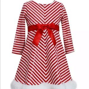 BONNIE JEAN Sequin Candy Cane Christmas Dress 4T